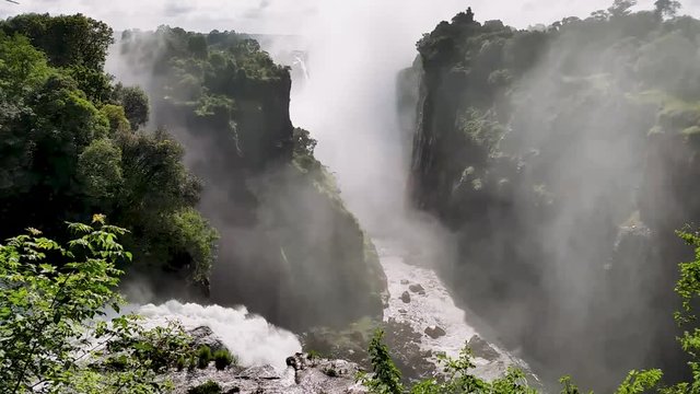 Mist Rising from a Massive Waterfall at Victoria Falls