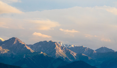 Naklejka na ściany i meble scenic sunset in the mountains,Zailiysky Alatau, Kazakhstan, Almaty