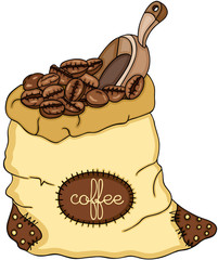 Bag of coffee beans and scoop
