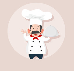 Chef making Ok sign with tray