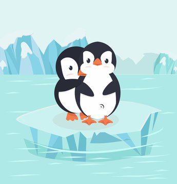 Penguin Hug in North pole Arctic