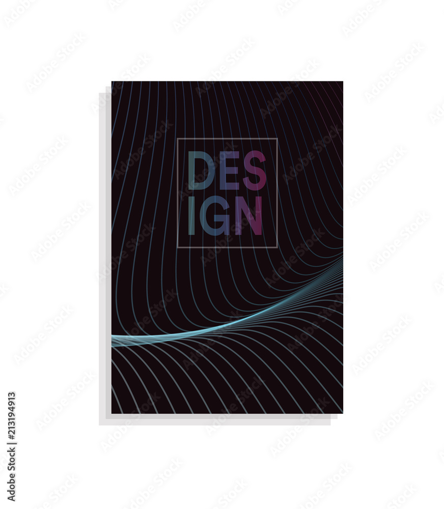 Poster abstract brochure cover design template with wavy lines design on dark background, color wave vector