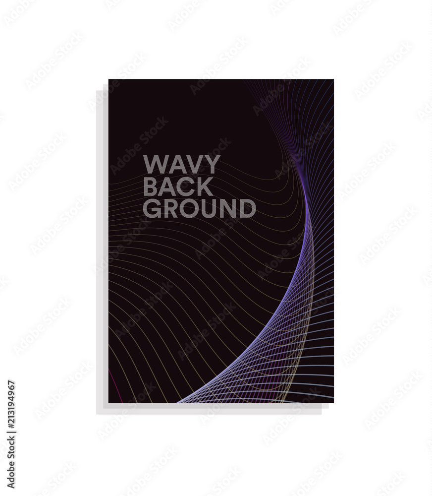 Poster abstract brochure cover design template with wavy lines design on dark background, color wave vector