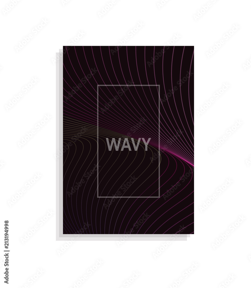 Poster abstract brochure cover design template with wavy lines design on dark background, color wave vector