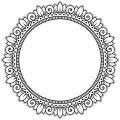 Circular pattern in form of mandala for Henna, Mehndi, tattoo, decoration. Decorative frame ornament in ethnic oriental style. Coloring book page.
