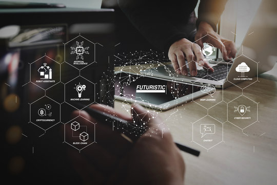 Business team meeting present. Photo professional investor working with new startup project. Finance managers meeting.Digital tablet laptop computer design smart phone using, compact server foreground