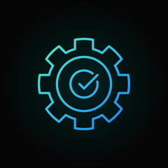 Gear with check mark blue outline vector icon