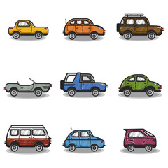 Collection of cars and trucks illustration