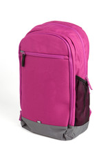 A pink backpack isolated on white background. 