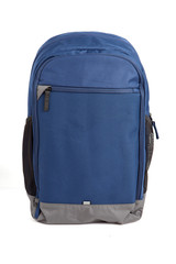 Fototapeta premium A blue backpack isolated on white background. 