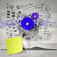 Obraz premium book of hand drawn business strategy on crumpled paper background as concept