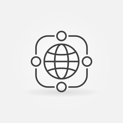 Vector outsourcing icon with earth. Symbol in outline style