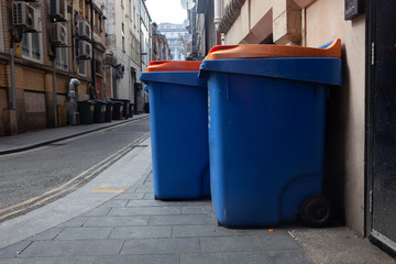 Trash bins in the streets of England