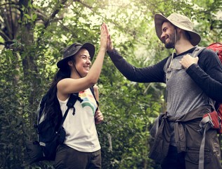 Trekking in a forest