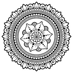 Circular pattern in form of mandala with flower for Henna, Mehndi, tattoo, decoration. Decorative ornament in ethnic oriental style. Coloring book page.