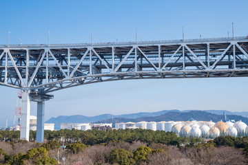 Seto Ohashi Bridge and industrial complex in seto inland sea,kagawa,shikoku,japan
