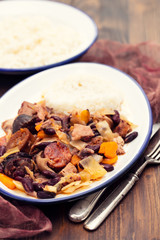 typical portuguese dish feijoada transmontana on white plate