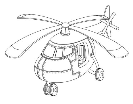Beautiful coloring book for children with a helicopter on a white background.