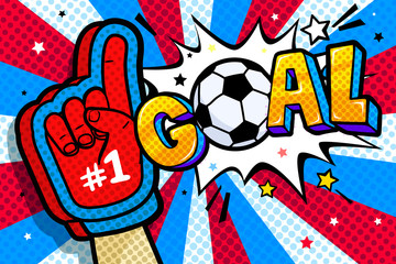 Naklejka premium Hand in the glove of a sports fan raised up.