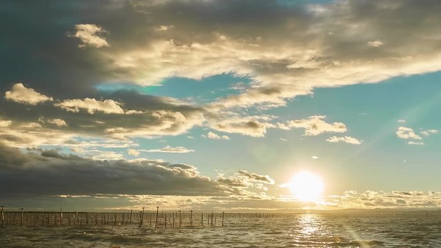 Cloudy sunset at the sea Time-Lapse nature background