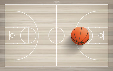Basketball ball on basketball field background. Vector.