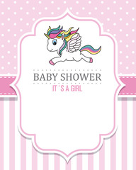 baby shower girl. Cute Unicorn. space for text