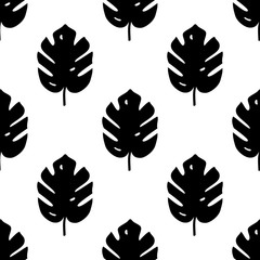 Vector seamless pattern with monstera palm leaves. Trendy summer tropical design.