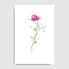 Vector white postcard and Beautiful flowers, water colors