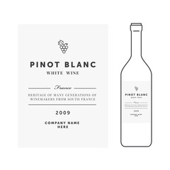 White wine label. Vector premium template. Clean and modern design. Pinot Blanc grape sort.