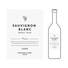 White wine label. Vector premium template. Clean and modern design. Sauvignon Blanc grape sort.
