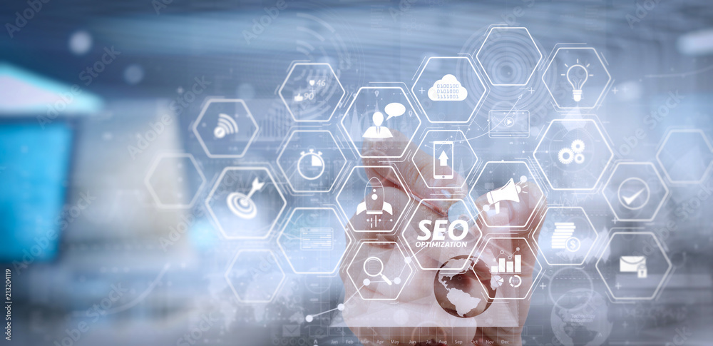 Poster businessman hand working with modern technology and digital layer effect as business strategy concep