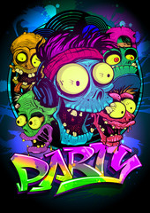 Art party poster design with monsters and zombies