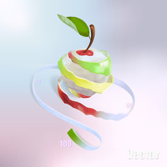 The illustration shows an apple, which was cut in a spiral