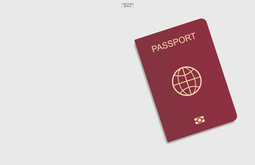 Red passport on white background. Vector.