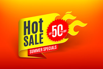Sales background template design with flame. Hot sale sign.