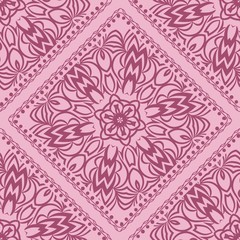 Template Print for Fabric. Pattern of Mandala with Border. Vector illustration. Seamless. For Print Bandana, fashion design