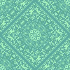Template Print for Fabric. Pattern of Mandala with Border. Vector illustration. Seamless. For Print Bandana, fashion design