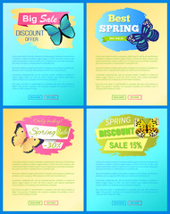Sale Spring Discount Labels Set Pages Butterflies