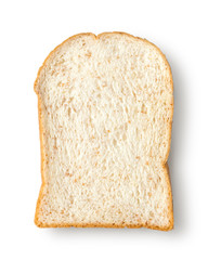 One sliced of toast bread and shadow on white with clipping path.