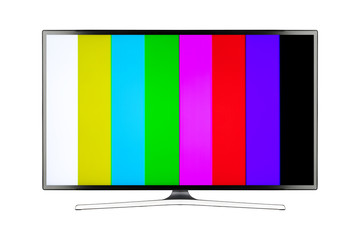 TV 4K flat screen lcd or oled, plasma realistic with rainbow bars, White blank HD monitor mockup...