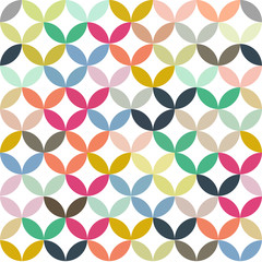Retro giometric seamless vector circles courful abstract trendy pattern on white for wrapping, fabric, textile, craft