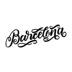 City logo isolated on white. Black label or logotype. Vintage badge calligraphy in grunge style. Great for t-shirts or poster. Barselona, Spain