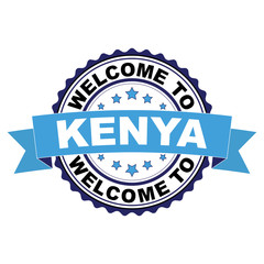 Welcome to Kenya blue black rubber stamp illustration vector on white background
