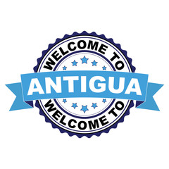 Welcome to Antigua blue black rubber stamp illustration vector on white background