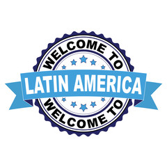 Welcome to Latin America blue black rubber stamp illustration vector on white background