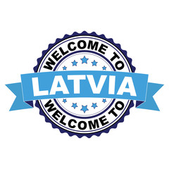 Welcome to Latvia blue black rubber stamp illustration vector on white background