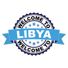 Welcome to Libya blue black rubber stamp illustration vector on white background