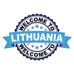 Welcome to Lithuania blue black rubber stamp illustration vector on white background