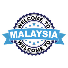 Fototapeta premium Welcome to Malaysia blue black rubber stamp illustration vector on white background