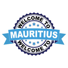 Welcome to Mauritius blue black rubber stamp illustration vector on white background
